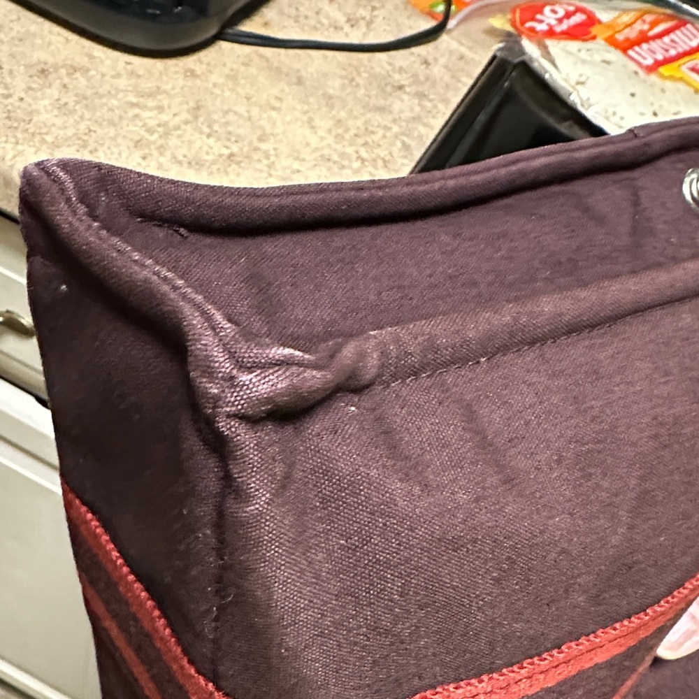 Hermes Brown Canvas Tote with Red Straps small size - Picture 9 of 12